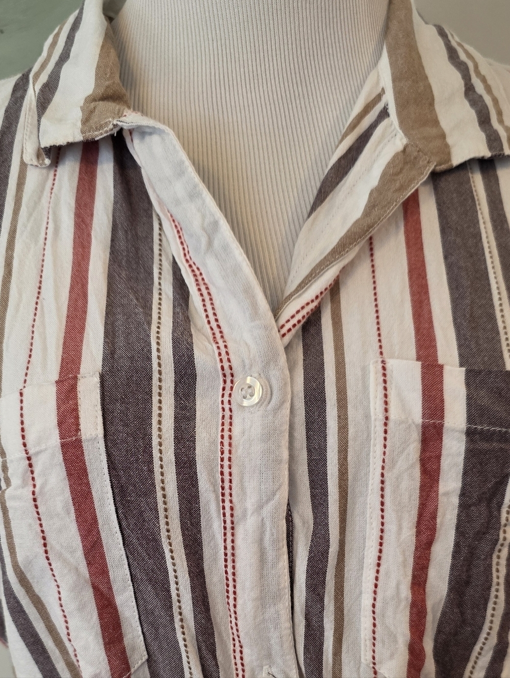 Japna Large 100% Cotton Multicolor Striped Shirt Dress Short Sleeve Button Front - Picture 5 of 12